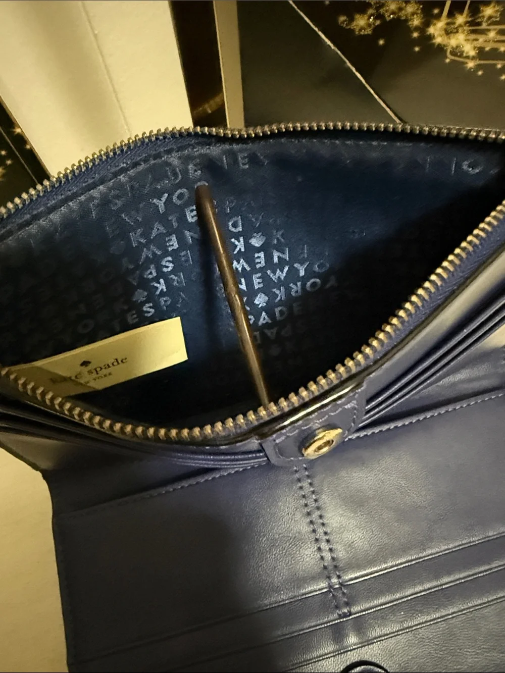 Kate Spade Royal Blue Pebbled Leather Double Zip Wallet